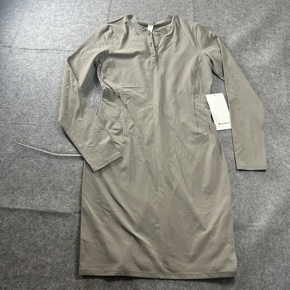 Lululemon Dress Women's 8 Warm Ash Grey All Aligned Ribbed Long Sleeve Henley